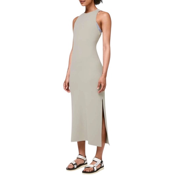 lululemon athletica Dresses & Skirts - Lululemon Get Going Racerback Side Slit Midi Dress Taupe Grey Nulu Size M / 8